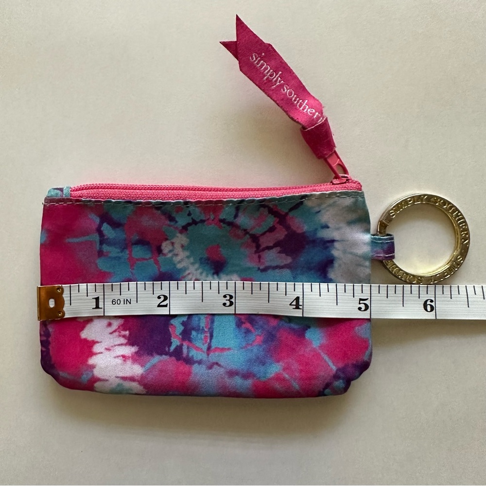 Simply Southern pink tie dye ID wallet zip case coin purse keychain double slot - Picture 7 of 9